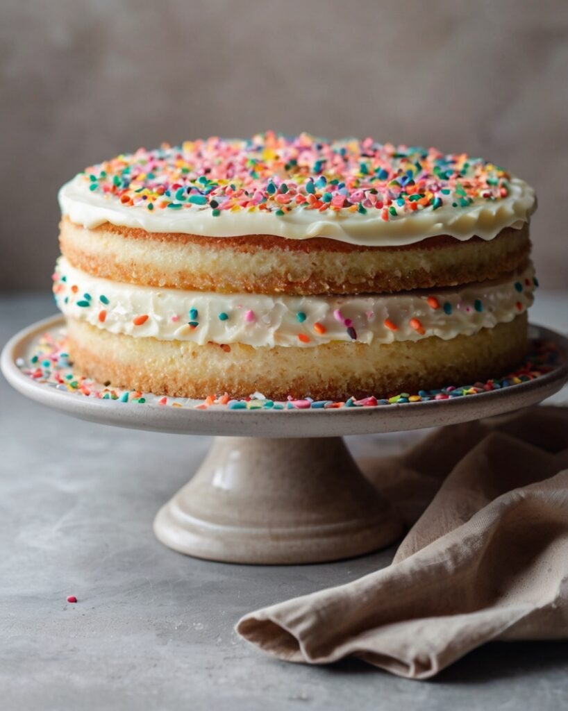 picture of a frosted cake topped with white frosting