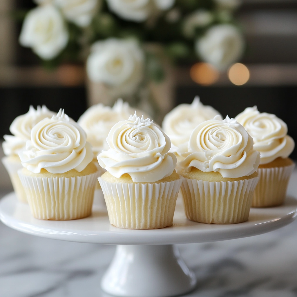 Displaying the finished White Wedding Cake Cupcakes ready for serving