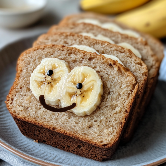 Sliced Banana Bread with a cute face, ready to serve!
